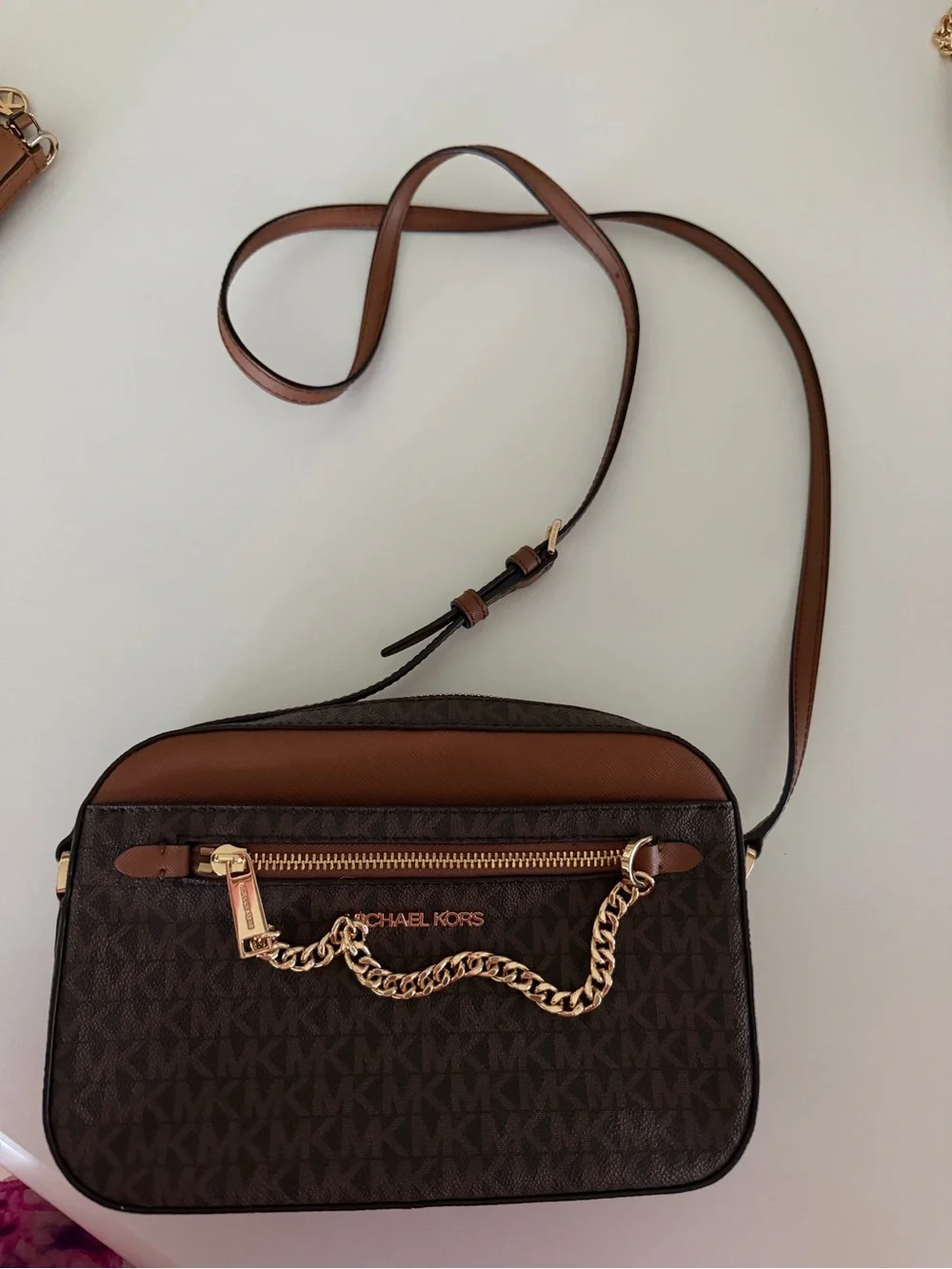 Michael Kors Brown and Dark Brown Logo Chain, crossbody